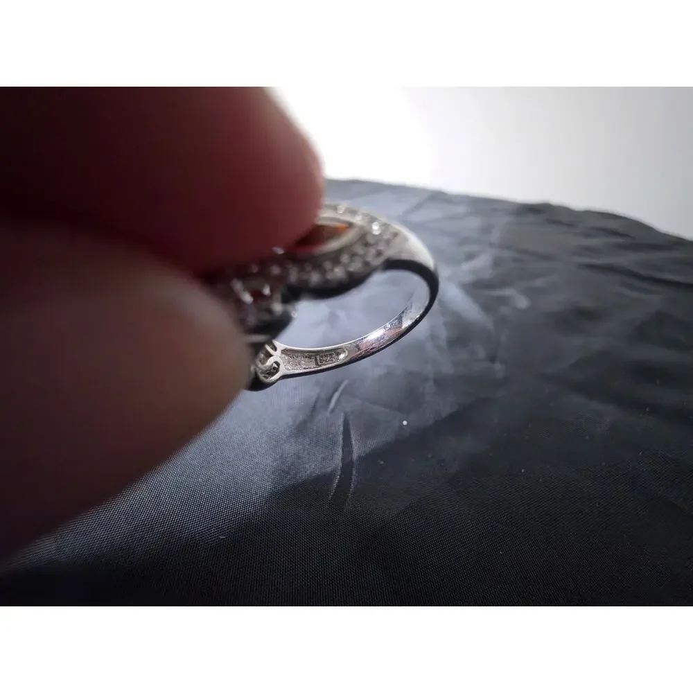 Emerald Cut Sim Garnett Cocktail Ring Rhodium over Sterling Silver Size 9